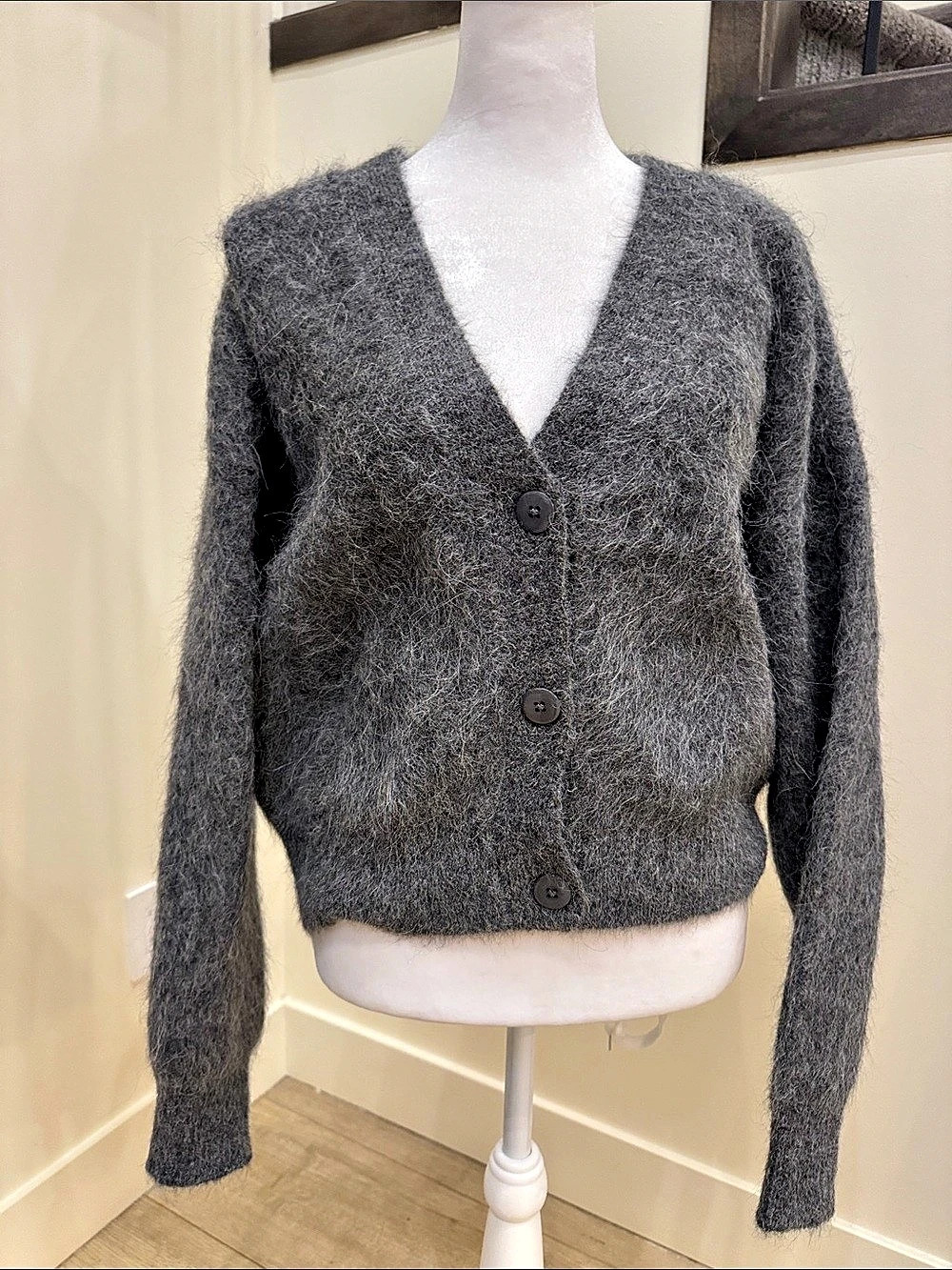 Lamarque Minnie Knit Cardigan Gray V-Neck